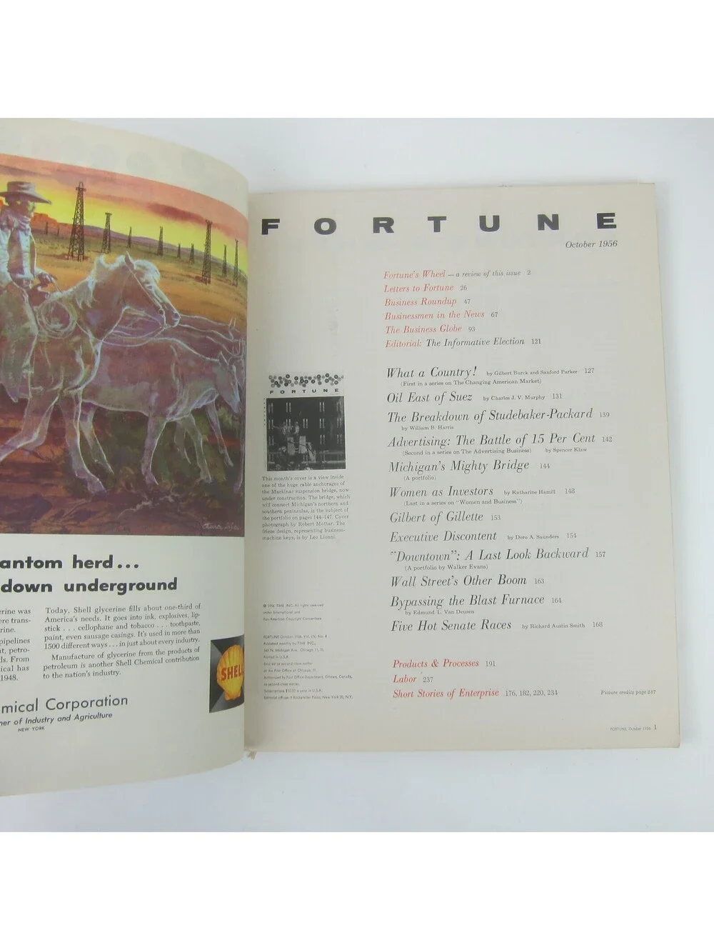 Vintage FORTUNE Magazine October 1956 Shell, Goodyear, Kodak, Seagrams, Esso Ads